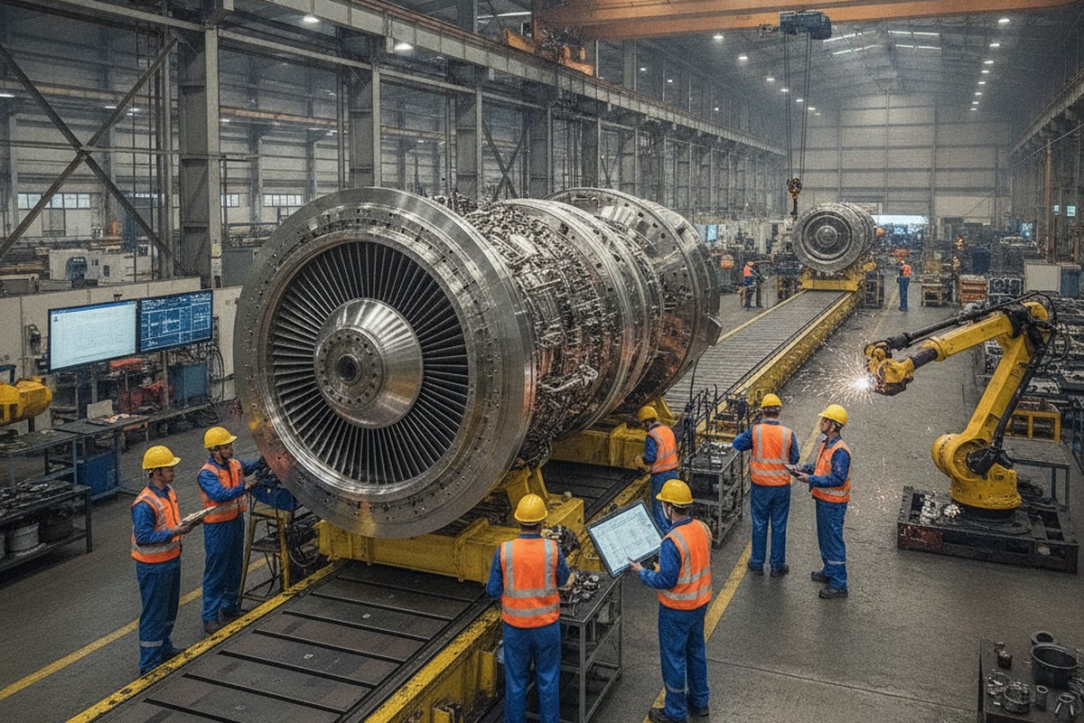 Gas turbine manufacturing facility, reflecting the multi-year turbine order backlog constraining new power generation capacity for data centers