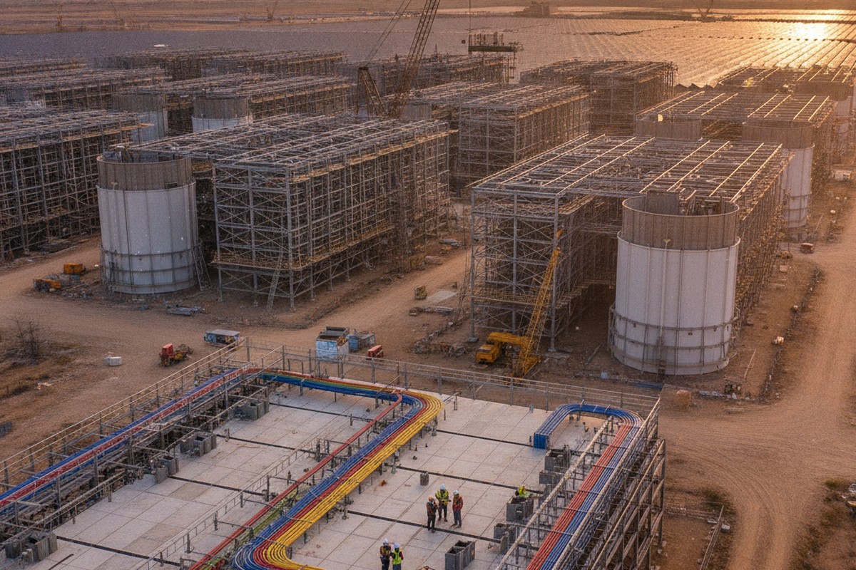 A hyperscale AI data center under construction in India with solar power infrastructure