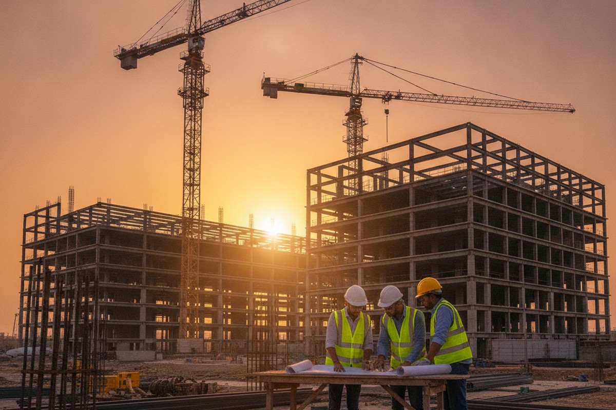 Data center construction site in India at sunset, representing India's growing AI infrastructure investment