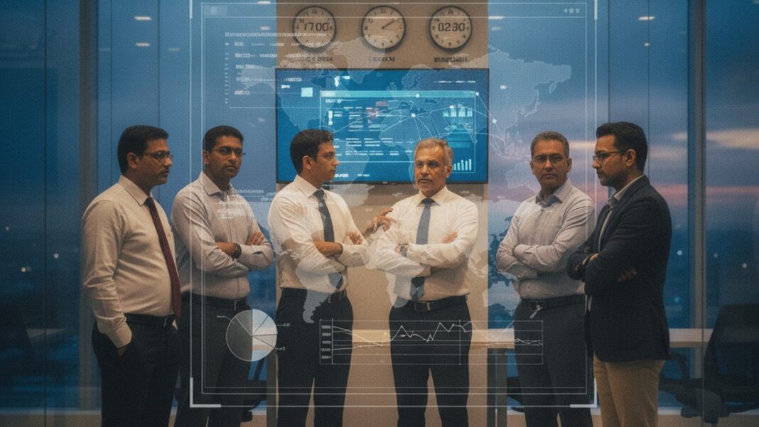 India’s GCCs Have Stopped Being Back Offices. Most Boardrooms Haven’t Adjusted the Org Chart. Product leadership team collaborating at a Global Capability Centre in Bengaluru, India, reviewing a global product roadmap