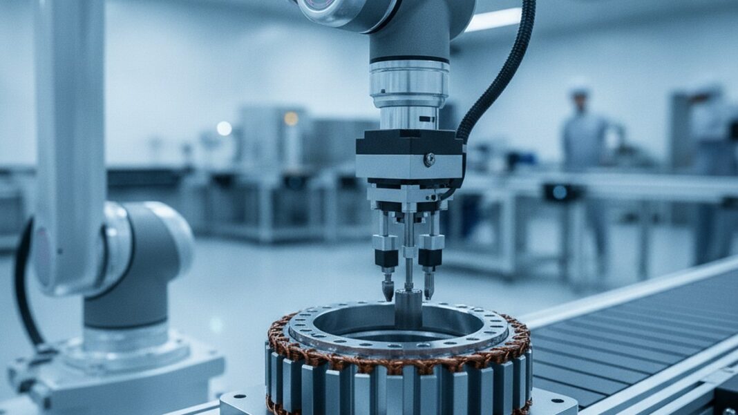The Rare Earth Rescue Is Repeating the Mistake It’s Meant to Fix A robotic arm assembling neodymium rare earth magnets onto an electric motor rotor on a factory production line