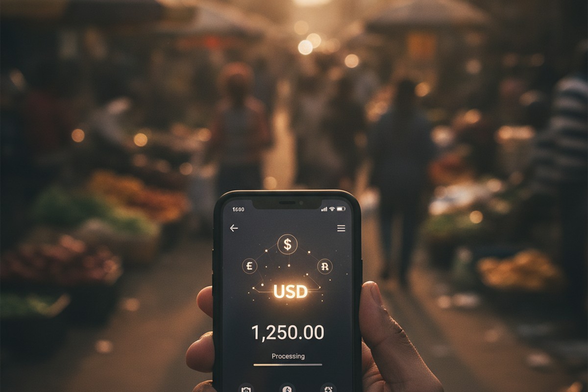 A dollar stablecoin payment app in use at a street market in Lagos, Nigeria