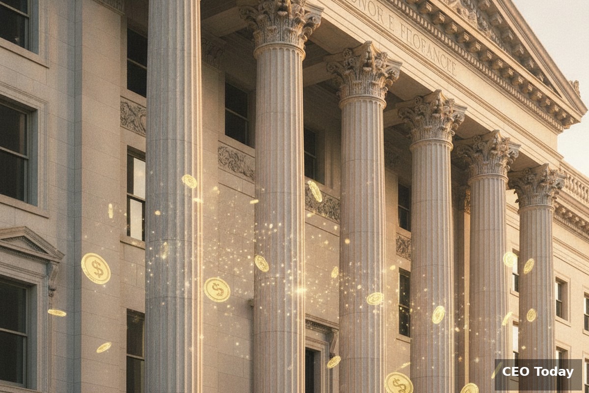 Government finance building with digital coin overlay symbolizing stablecoin reserves and Treasury bill demand
